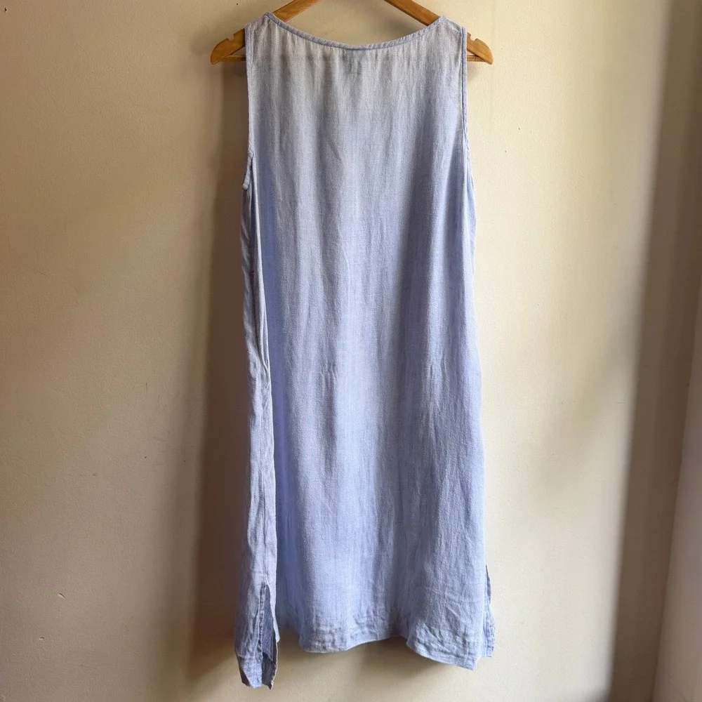 Eileen Fisher Women's Summer Dress Petite Linen Shift Semi Sheer Light Blue - Picture 4 of 9